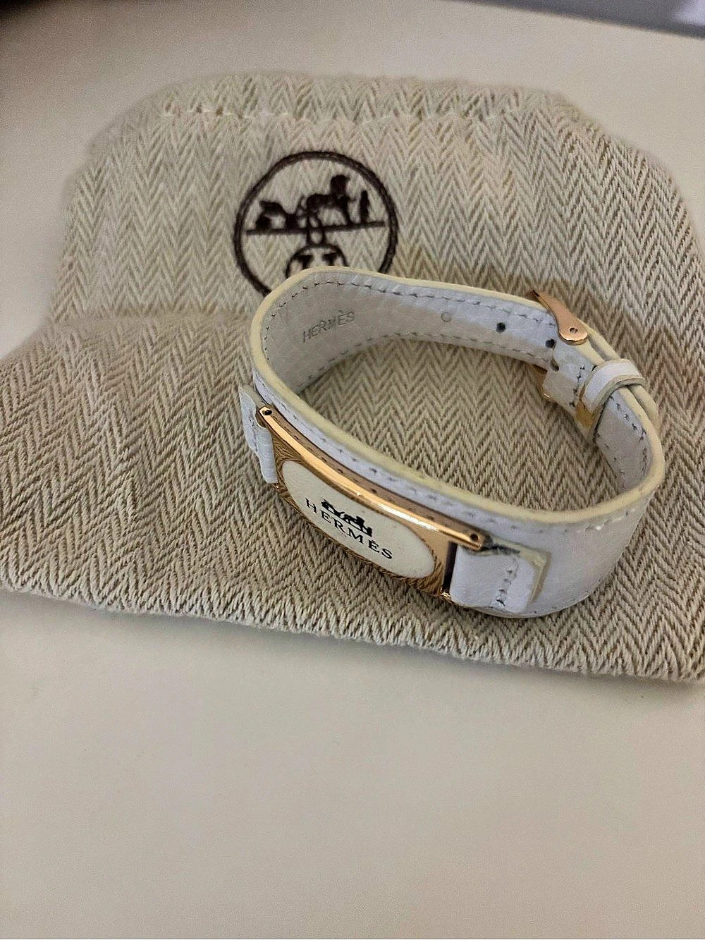 Hermès White & Gold leather bracelet